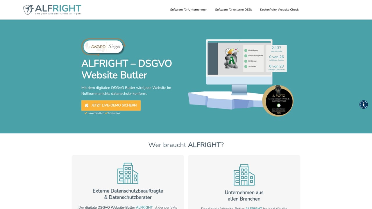 Screenshot of Alfright website