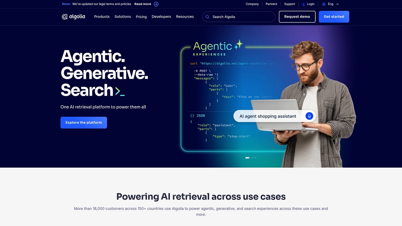 Screenshot of Algolia website