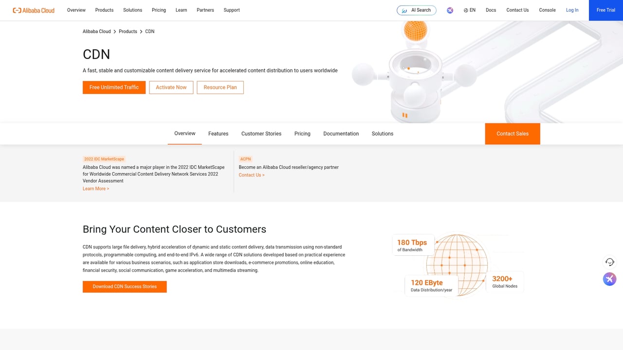 Screenshot of Alibaba Cloud CDN website