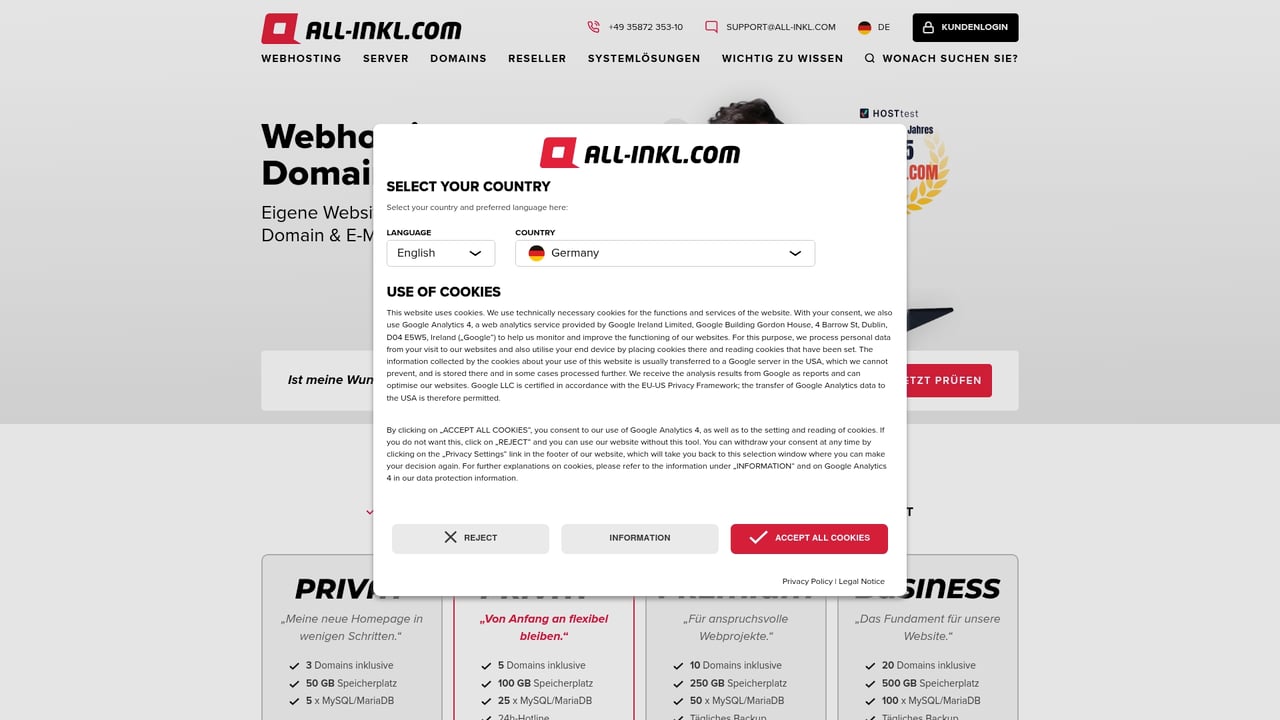 Screenshot of ALL-INKL website