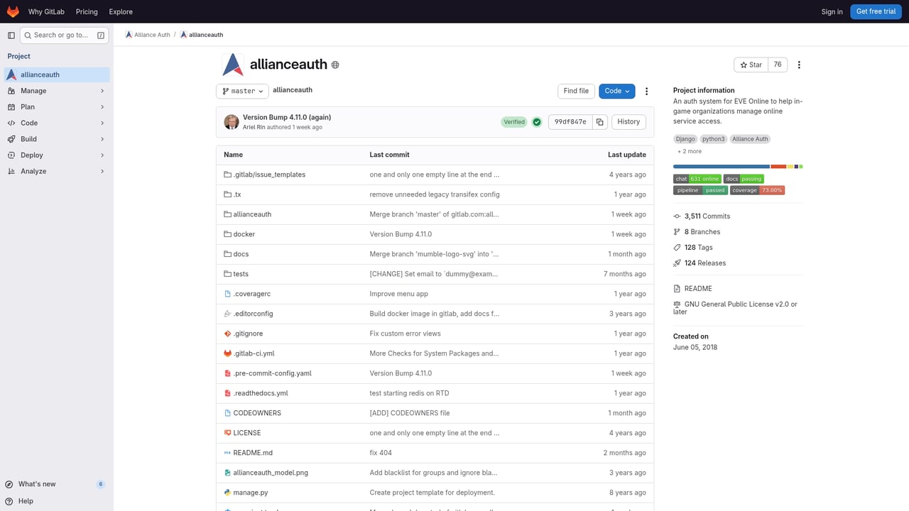 Screenshot of Alliance Auth website