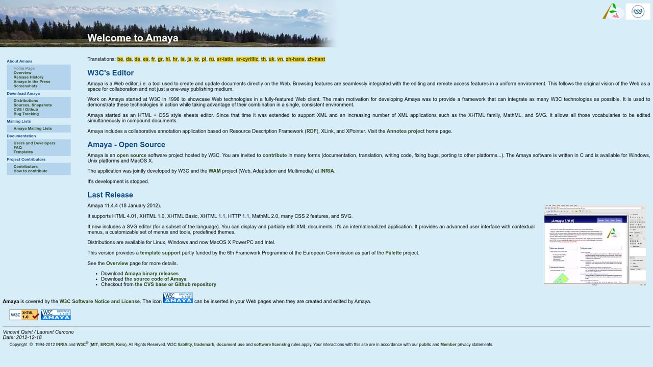 Screenshot of Amaya website