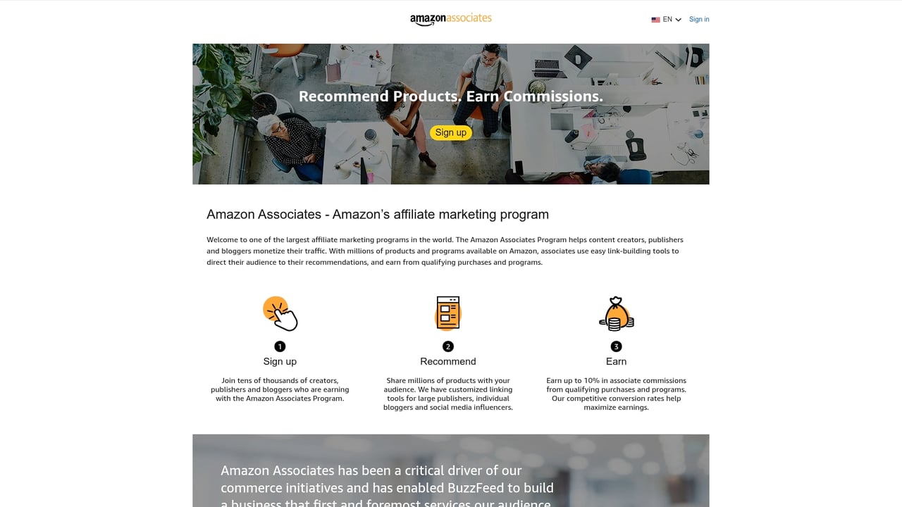 Screenshot of Amazon Associates website