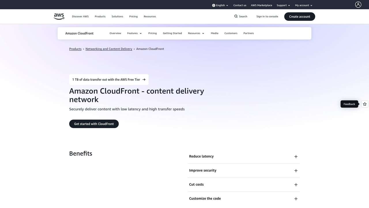 Screenshot of Amazon CloudFront website