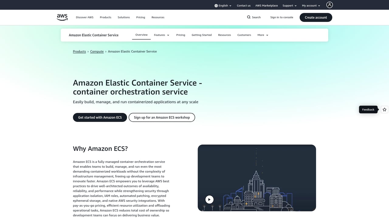 Screenshot of Amazon ECS website