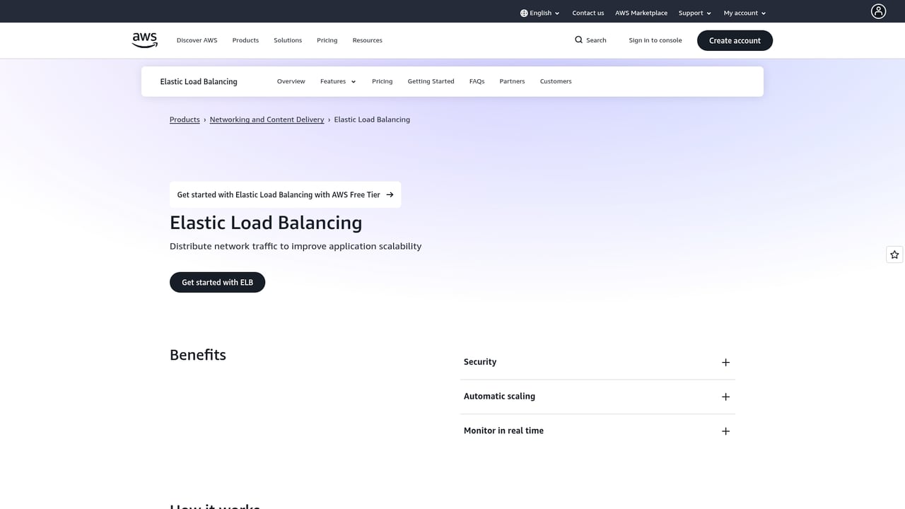 Screenshot of Amazon ELB website