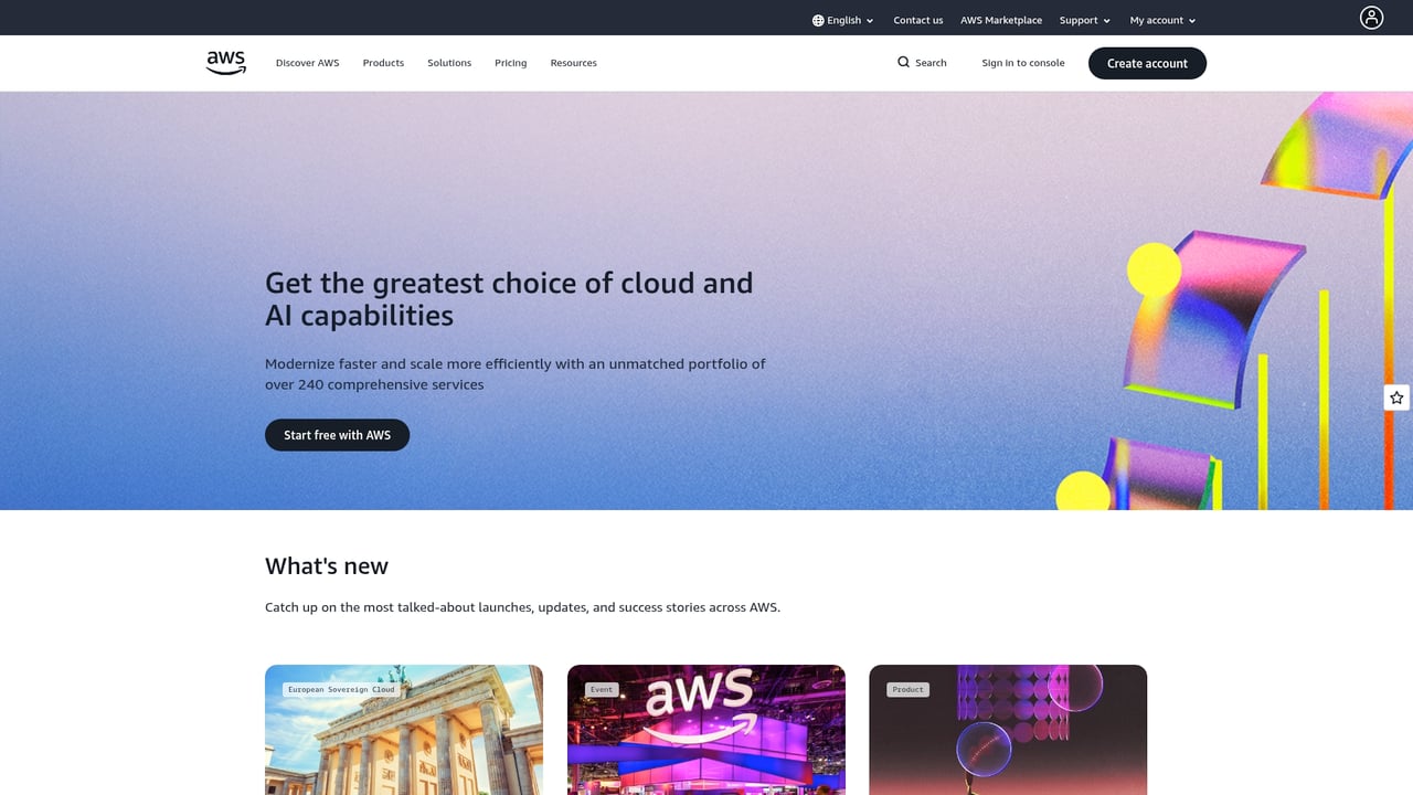 Screenshot of Amazon Web Services website