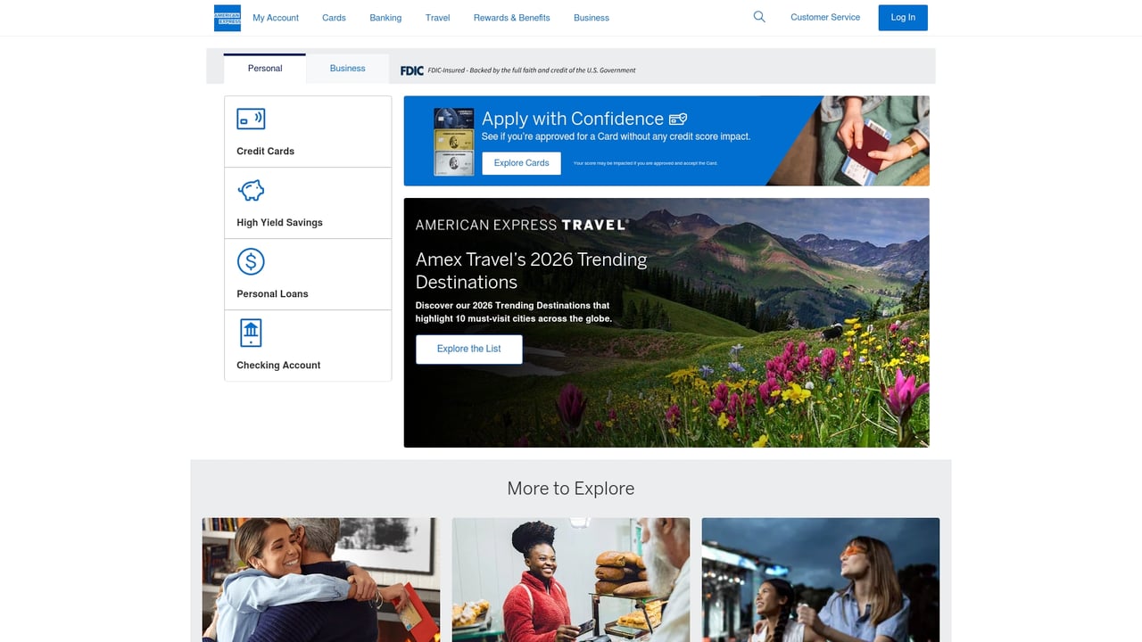 Screenshot of American Express website