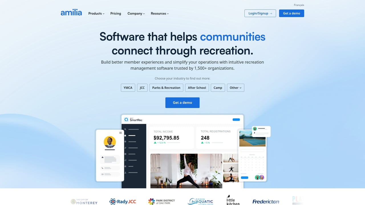 Screenshot of Amilia website