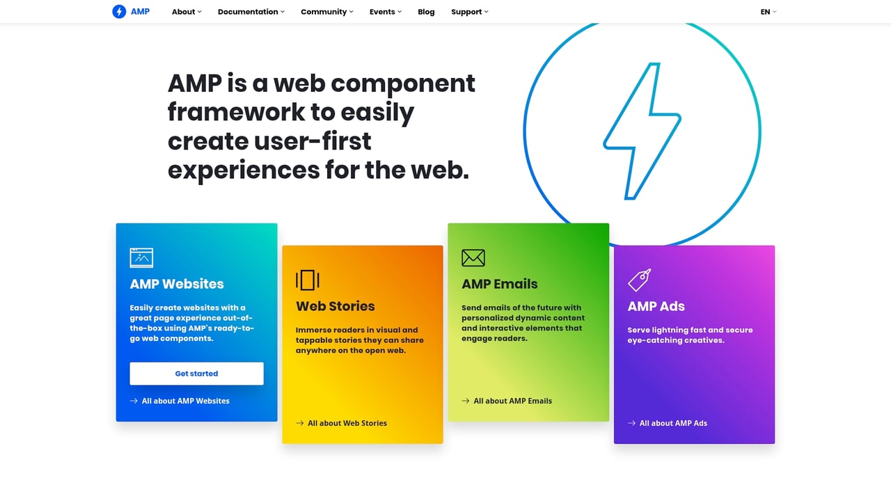 Screenshot of AMP website