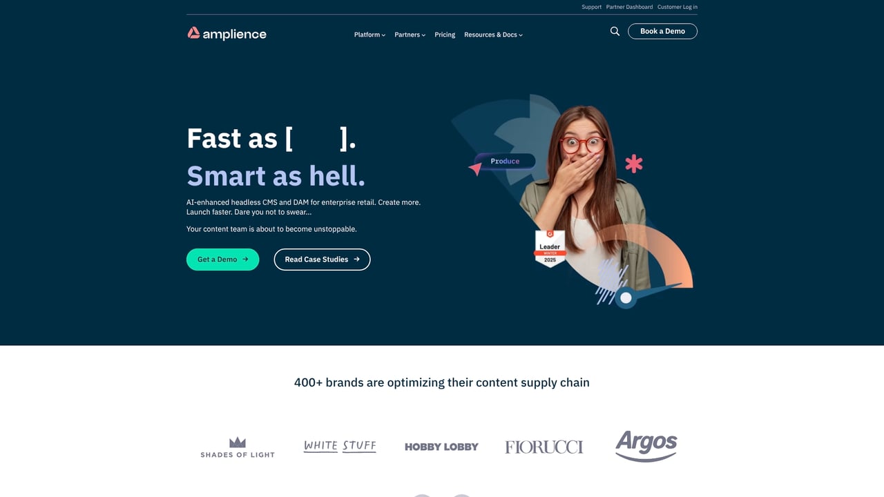 Screenshot of Amplience website