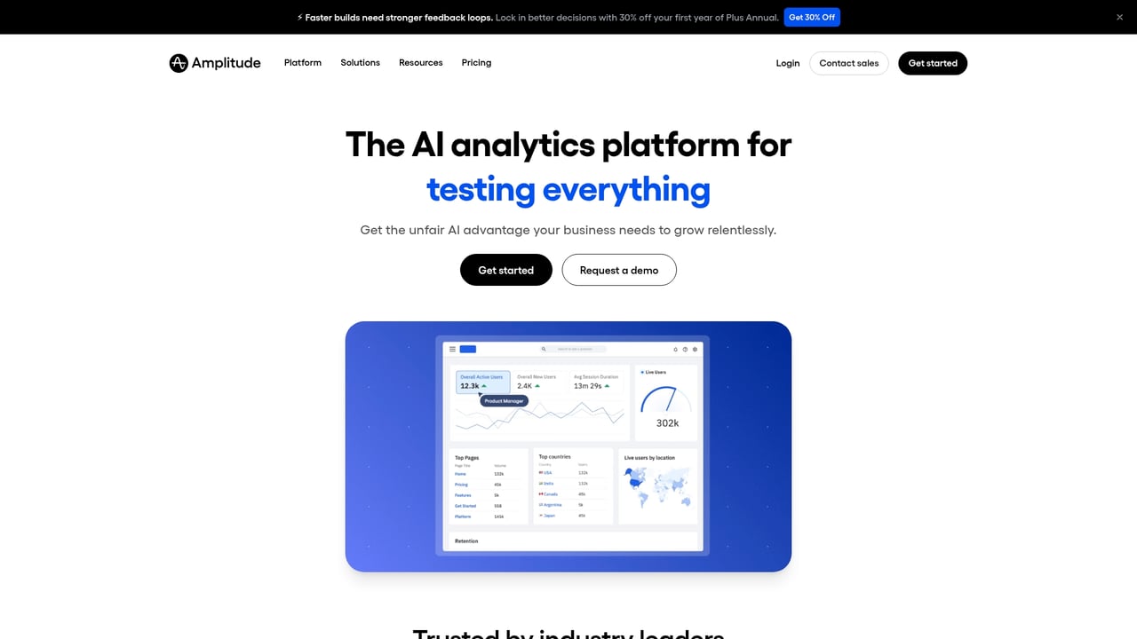 Screenshot of Amplitude website