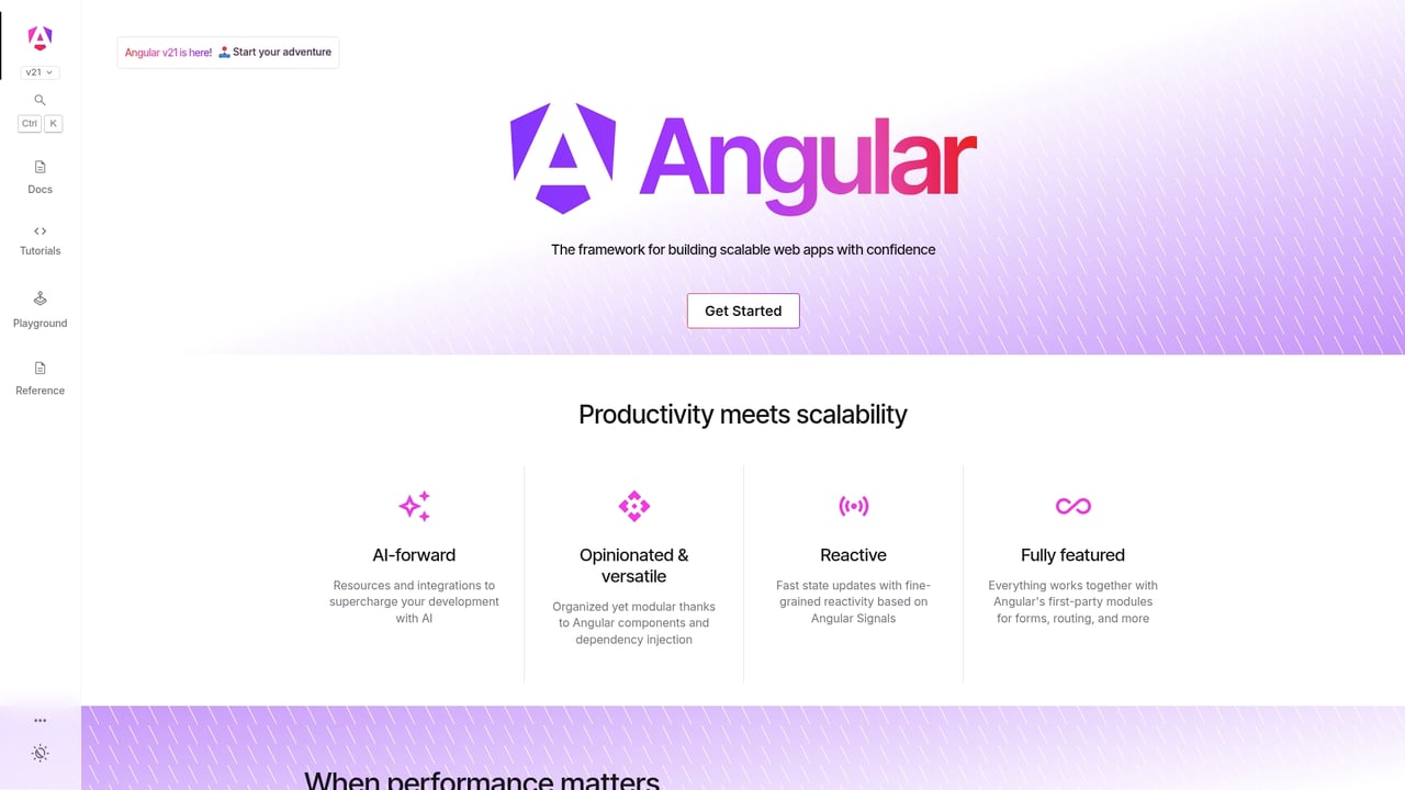 Screenshot of Angular website