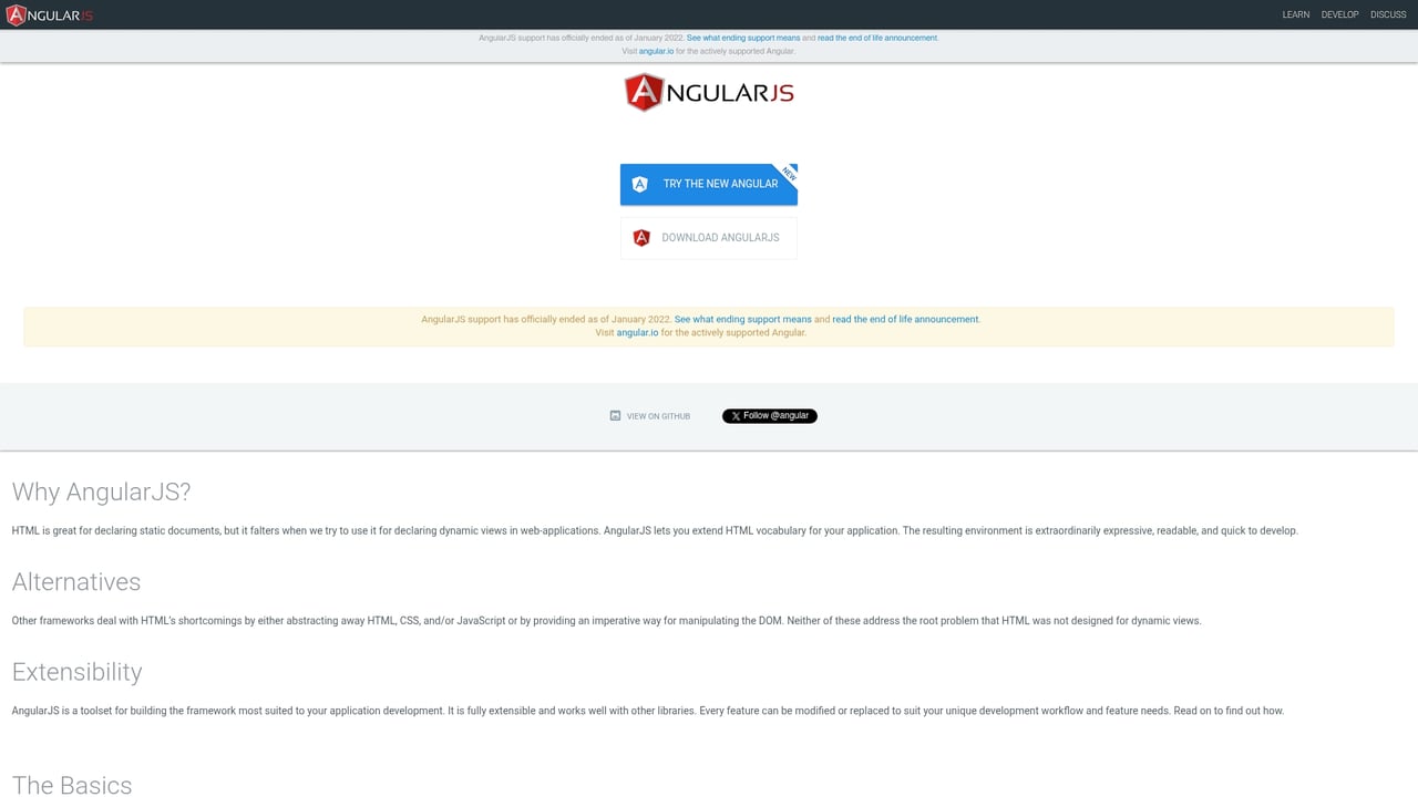 Screenshot of AngularJS website