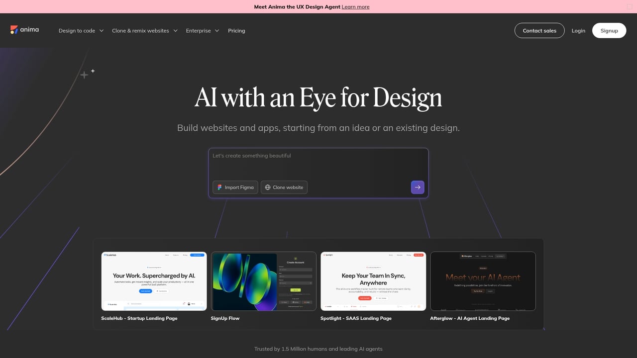 Screenshot of Anima website