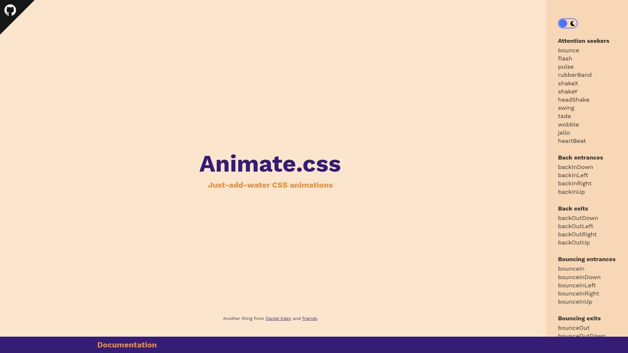 Screenshot of Animate.css website