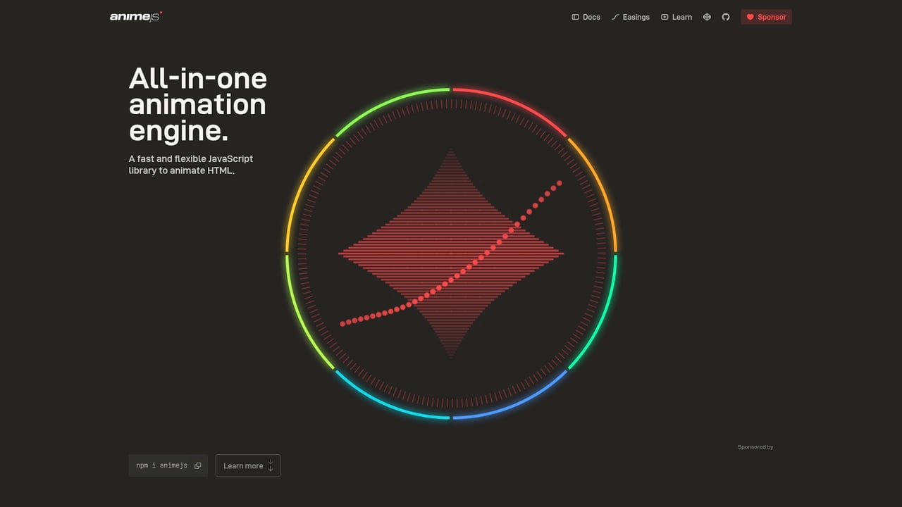 Screenshot of anime.js website