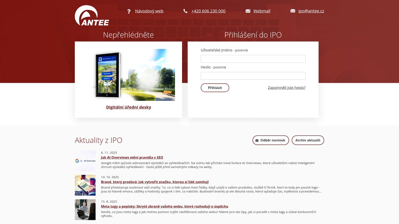 Screenshot of Antee IPO website