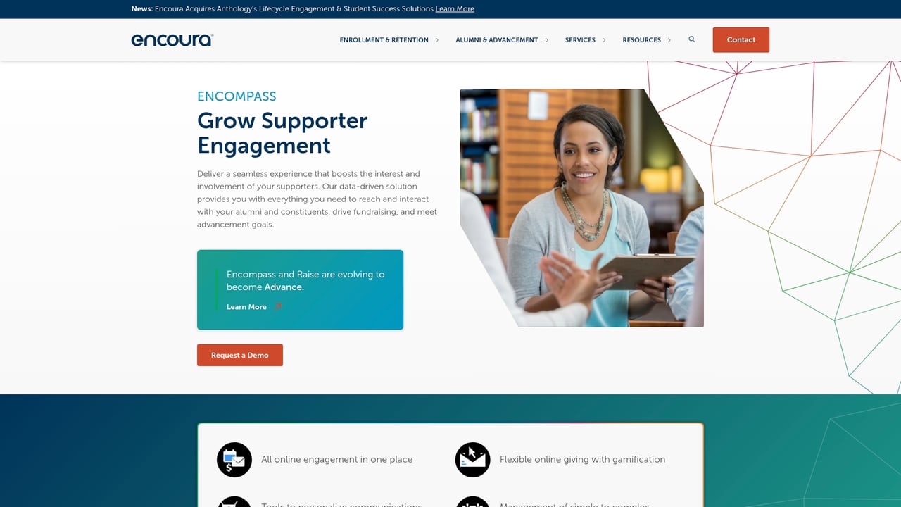 Screenshot of Anthology Encompass website