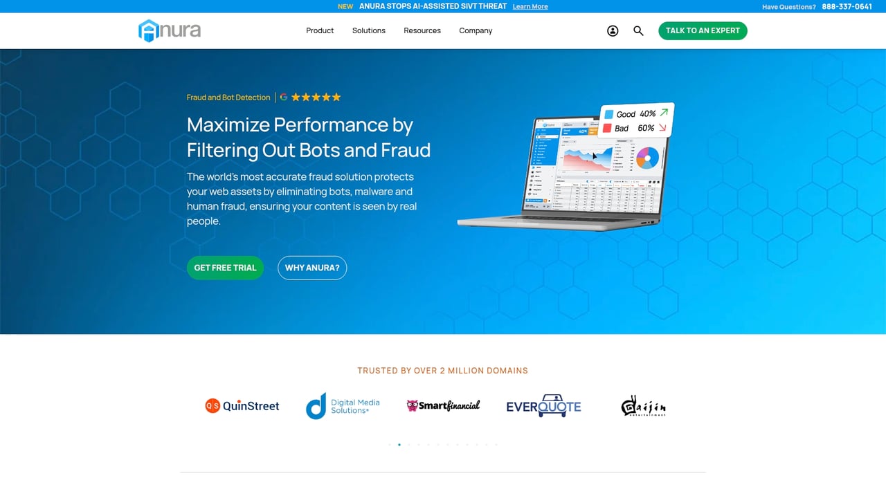 Screenshot of Anura website