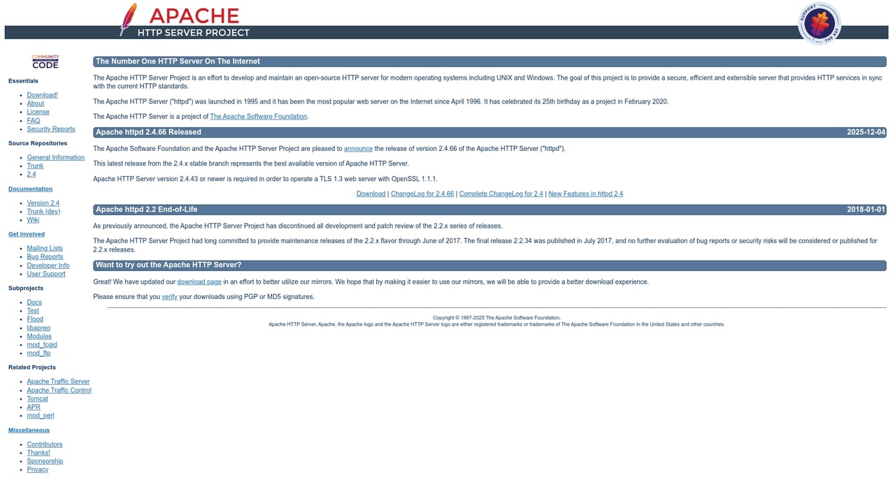 Screenshot of Apache HTTP Server website