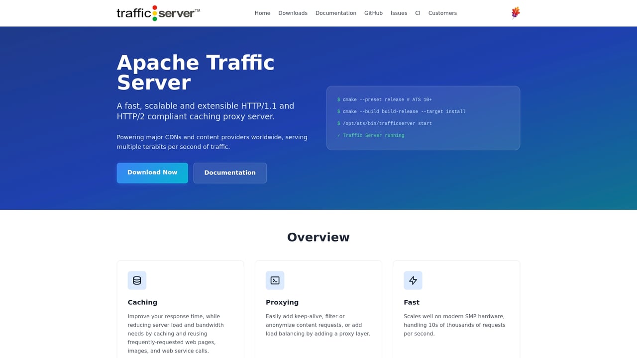 Screenshot of Apache Traffic Server website