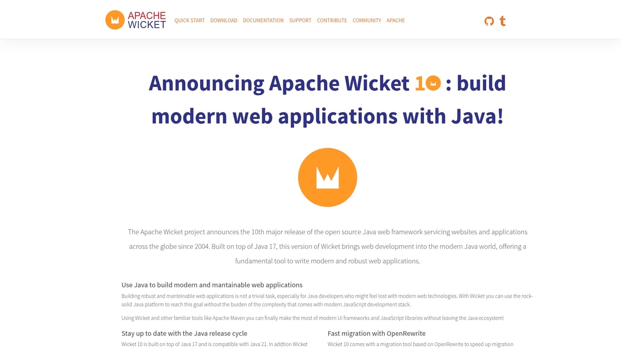Screenshot of Apache Wicket website