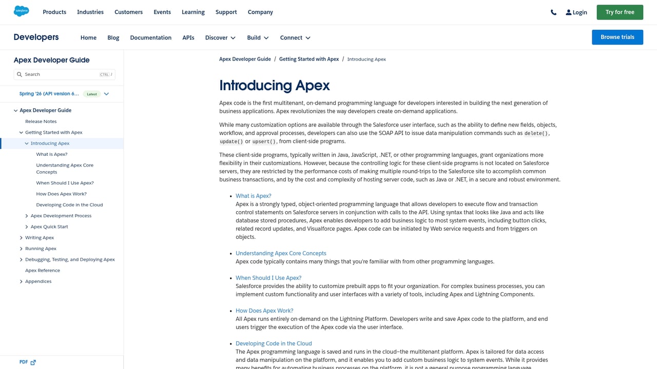 Screenshot of ApexPages website