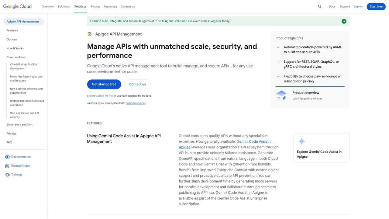 Screenshot of Apigee website