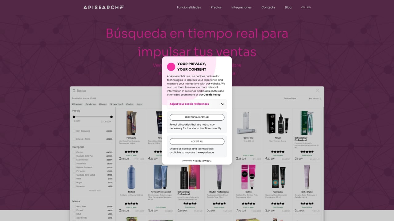 Screenshot of Apisearch website