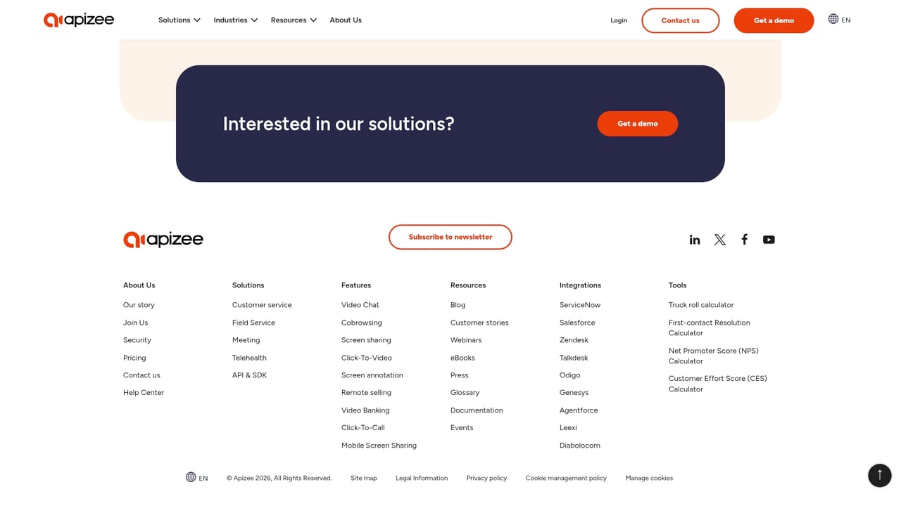 Screenshot of Apizee website