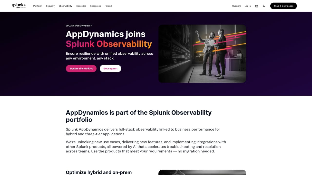 Screenshot of AppDynamics website