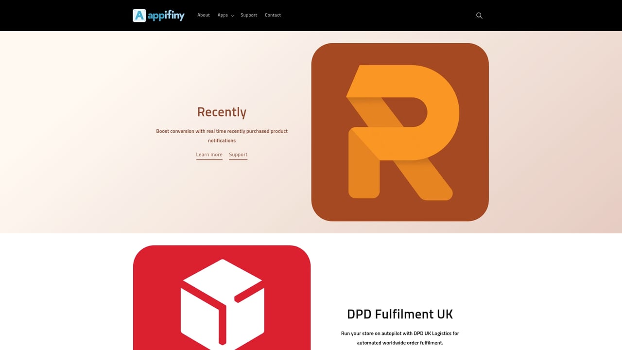 Screenshot of Appifiny website