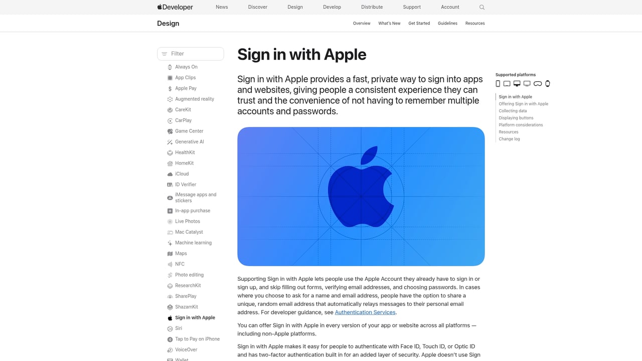 Screenshot of Apple Sign-in website