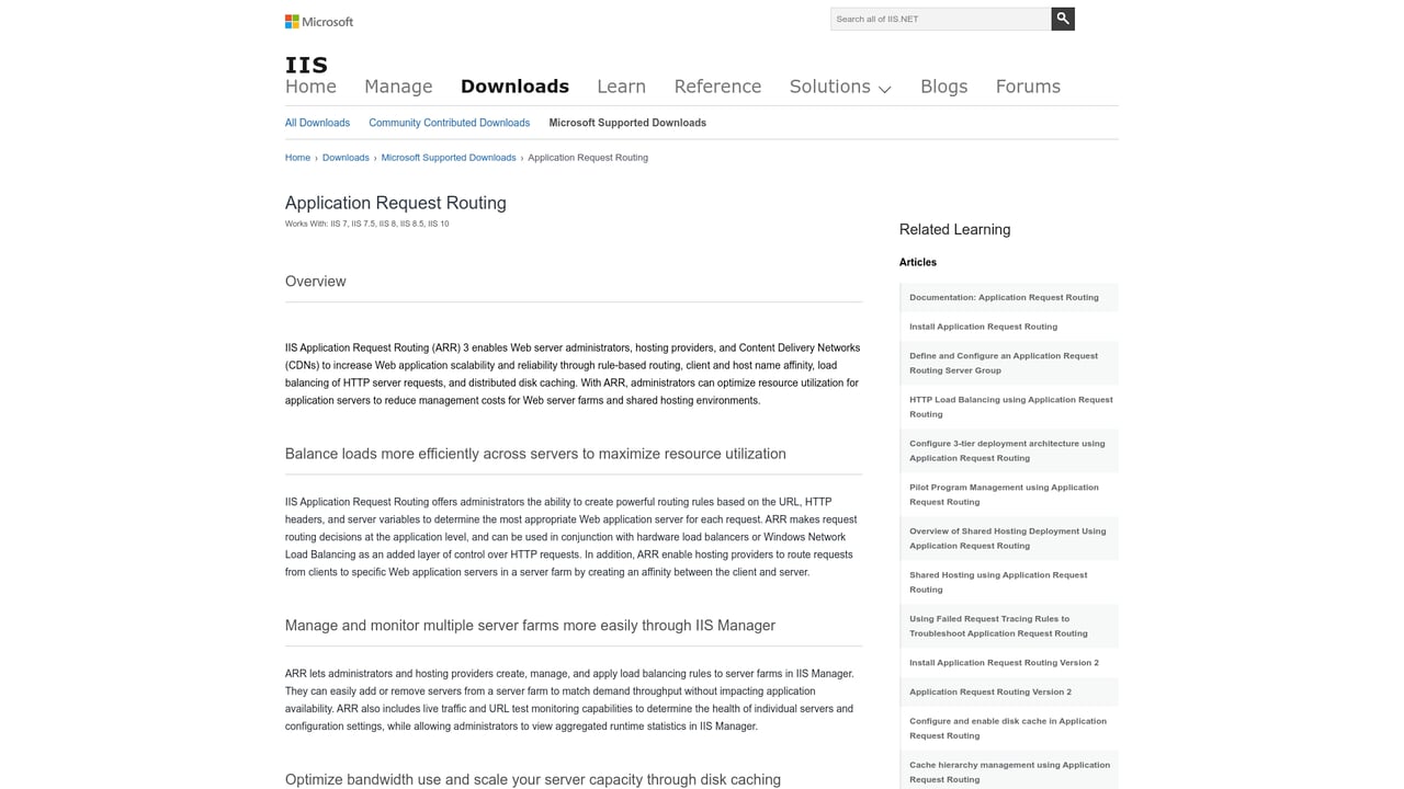 Screenshot of Application Request Routing website