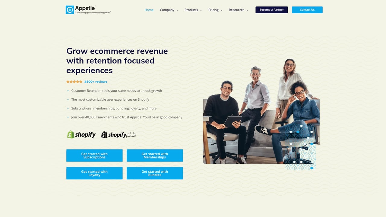 Screenshot of Appstle website