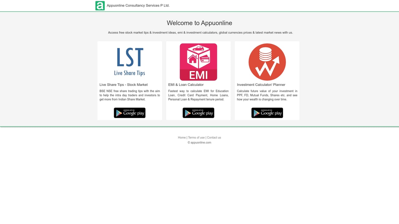 Screenshot of AppuOnline website