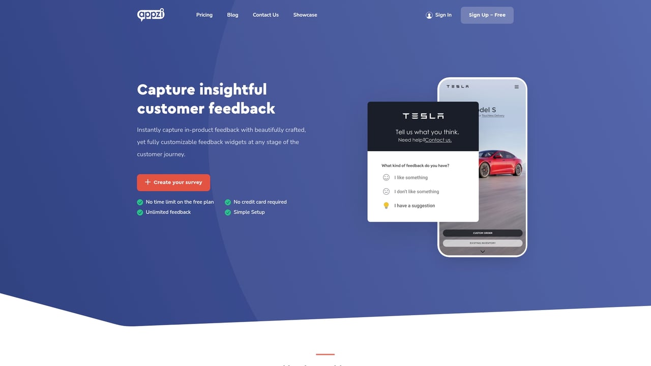 Screenshot of Appzi website