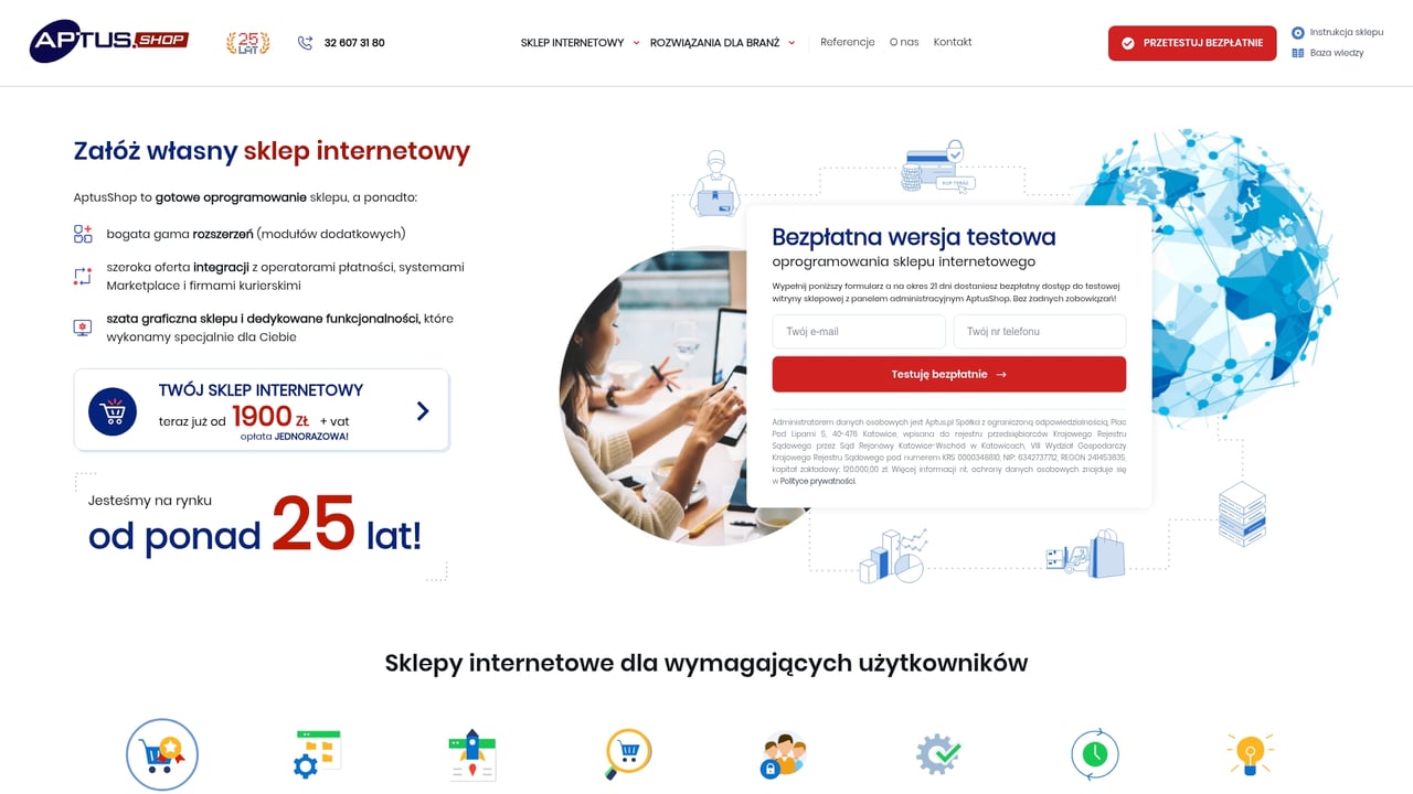 Screenshot of AptusShop website