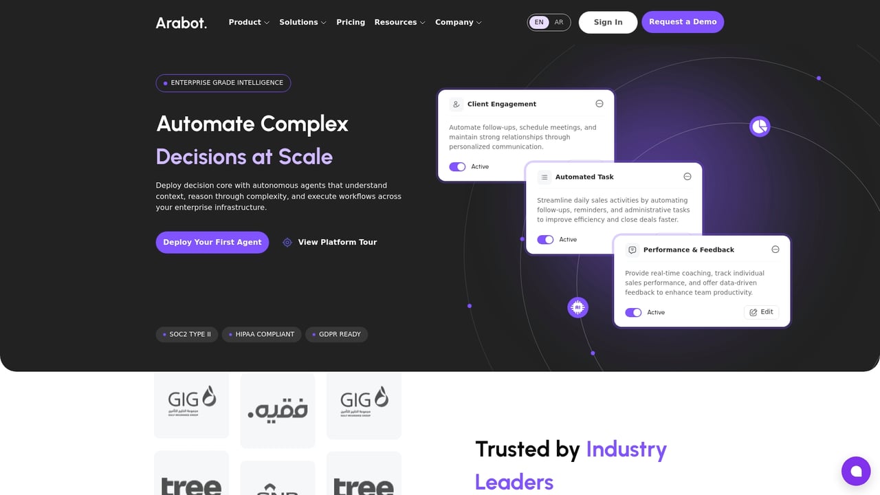 Screenshot of Arabot website