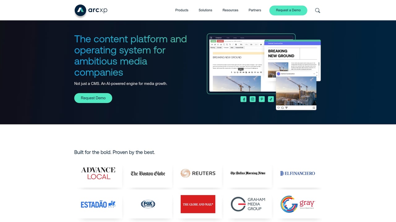 Screenshot of Arc XP website