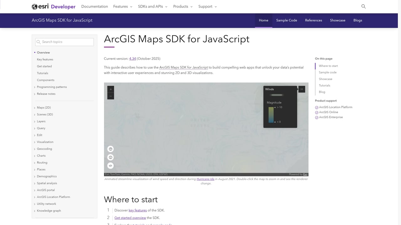 Screenshot of ArcGIS API for JavaScript website