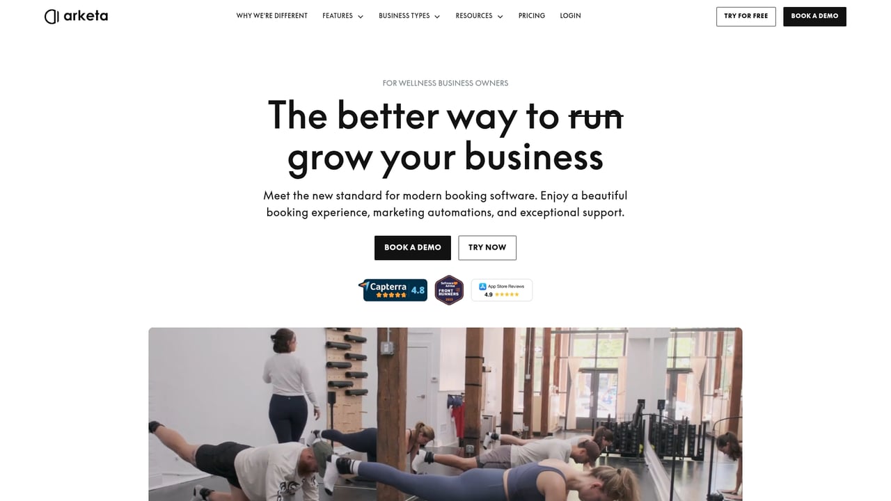 Screenshot of Arketa website