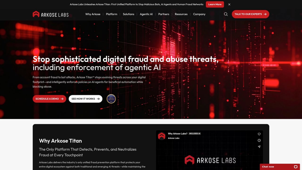 Screenshot of Arkose Labs website
