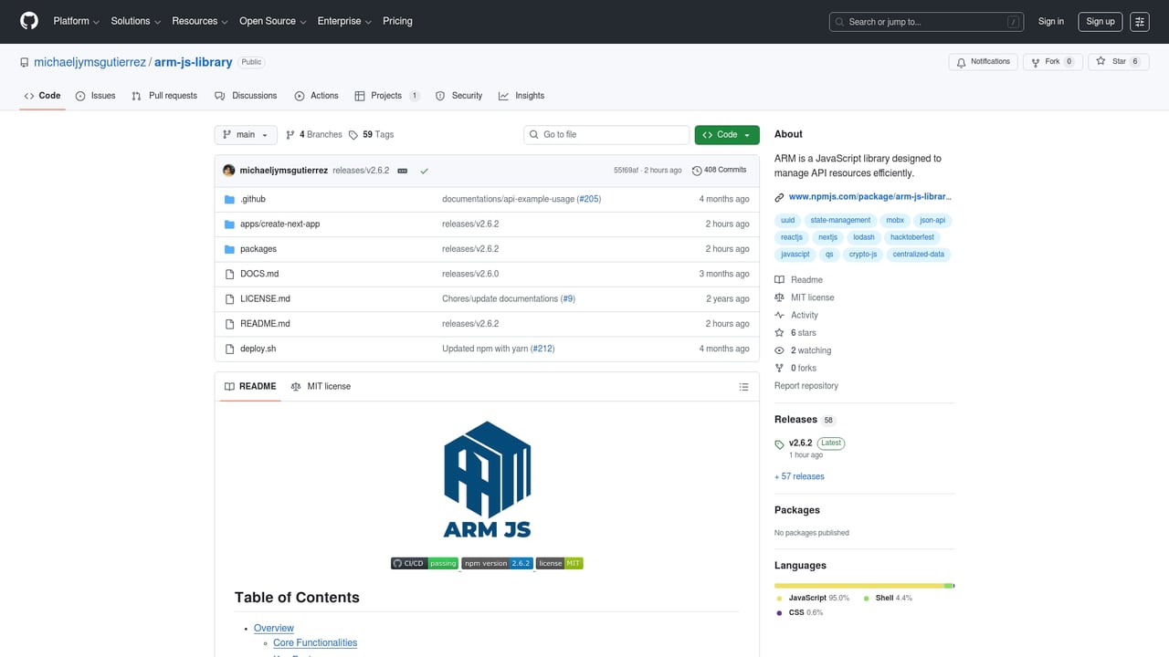Screenshot of ARM JS website