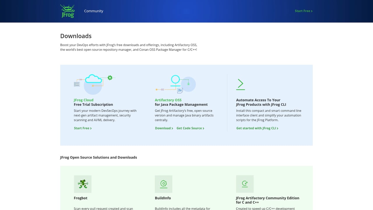 Screenshot of Artifactory website