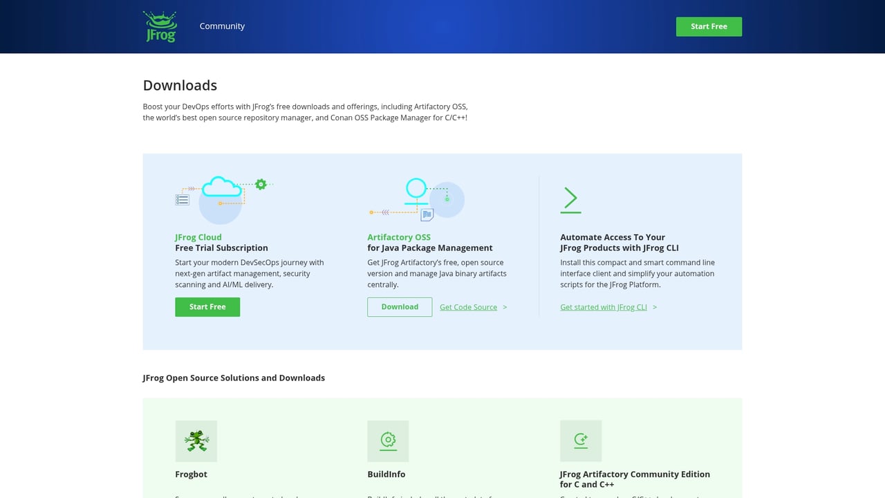 Screenshot of Artifactory Web Server website