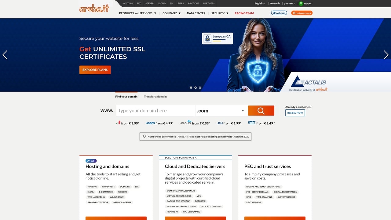 Screenshot of Aruba.it website