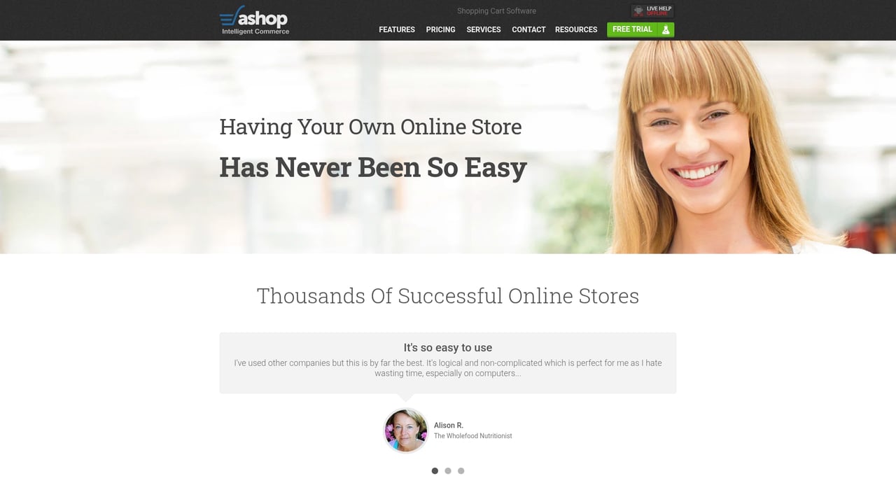 Screenshot of Ashop website