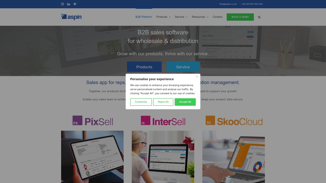 Screenshot of Aspin website